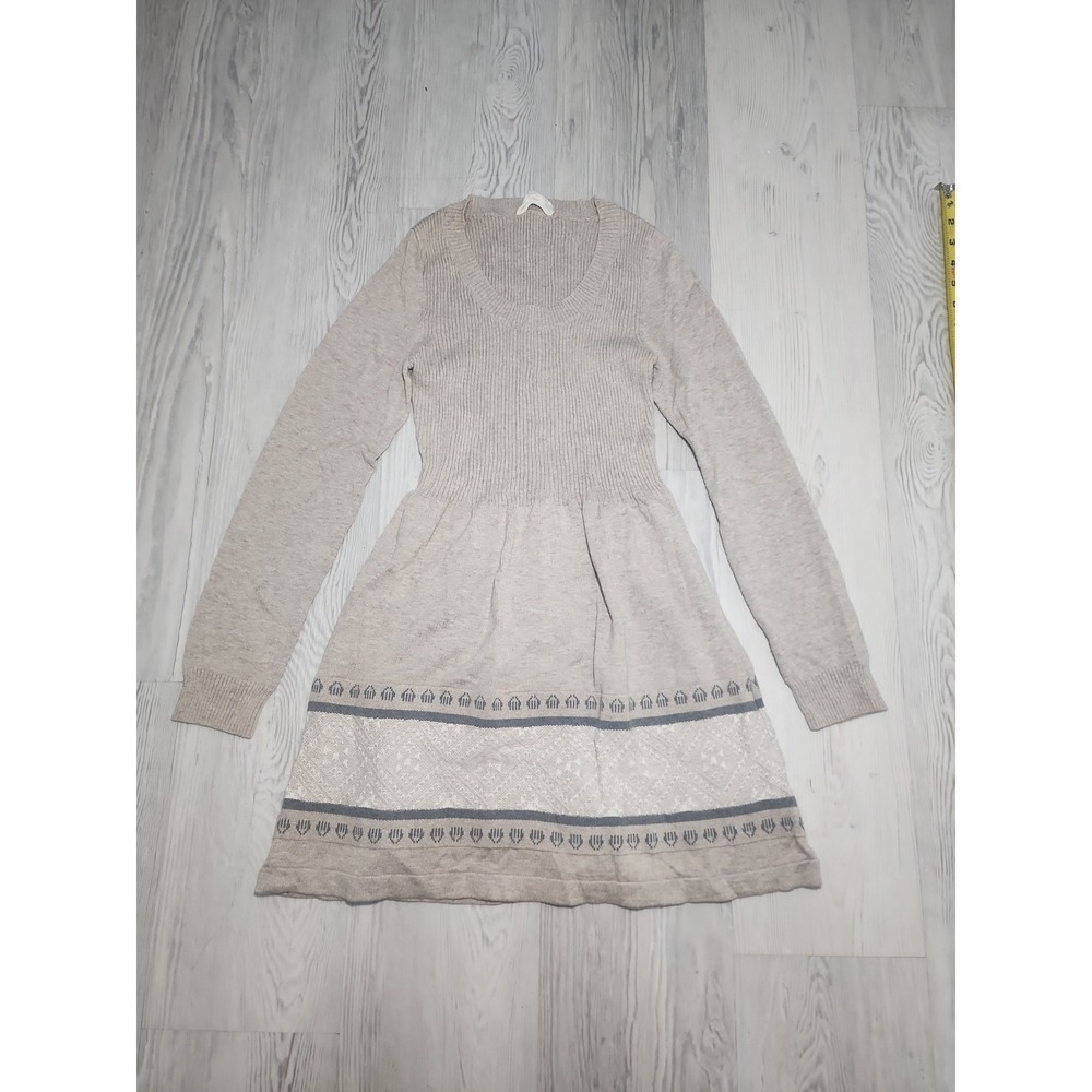 Cloud Chaser Women's Med Cotton Blend Long Sleeve Short Dress Tan‎ Gray Knit